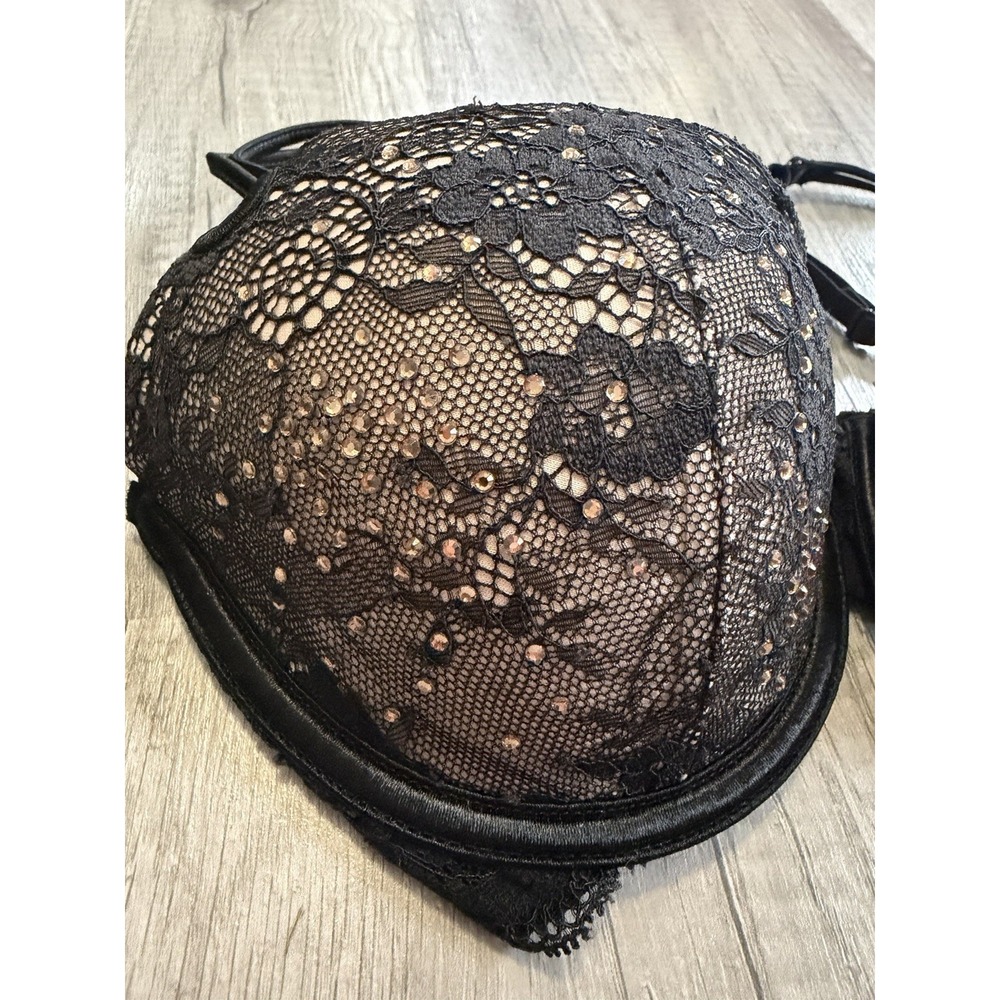 VICTORIA SECRET Sexy Little Things Lace Push Rhinestones Underwire Floral 32D - Picture 3 of 10